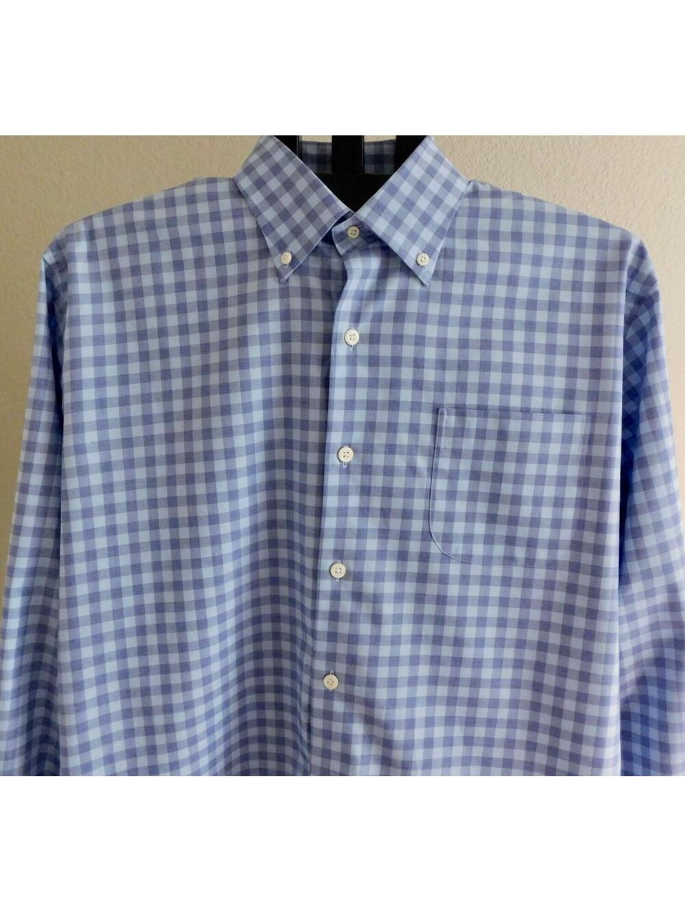 Peter Millar Men's L Blue Gingham Check Button Down Shirt Cotton Golf Casual - Picture 2 of 3